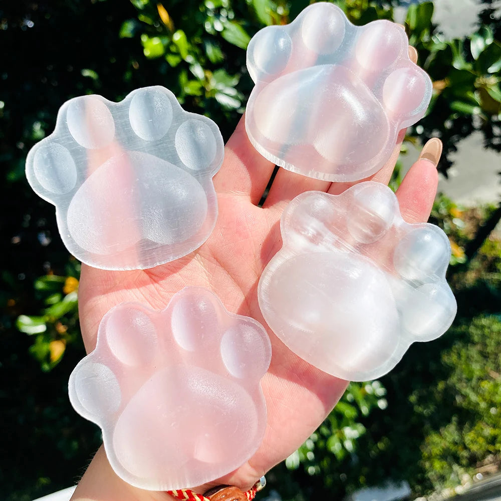 1pc Selenite Cat Paw Carving, Gypsum Home Decor, Cute Animal Desk Lovely Ornament, Reiki Handmade Craft, Gifts Decoration