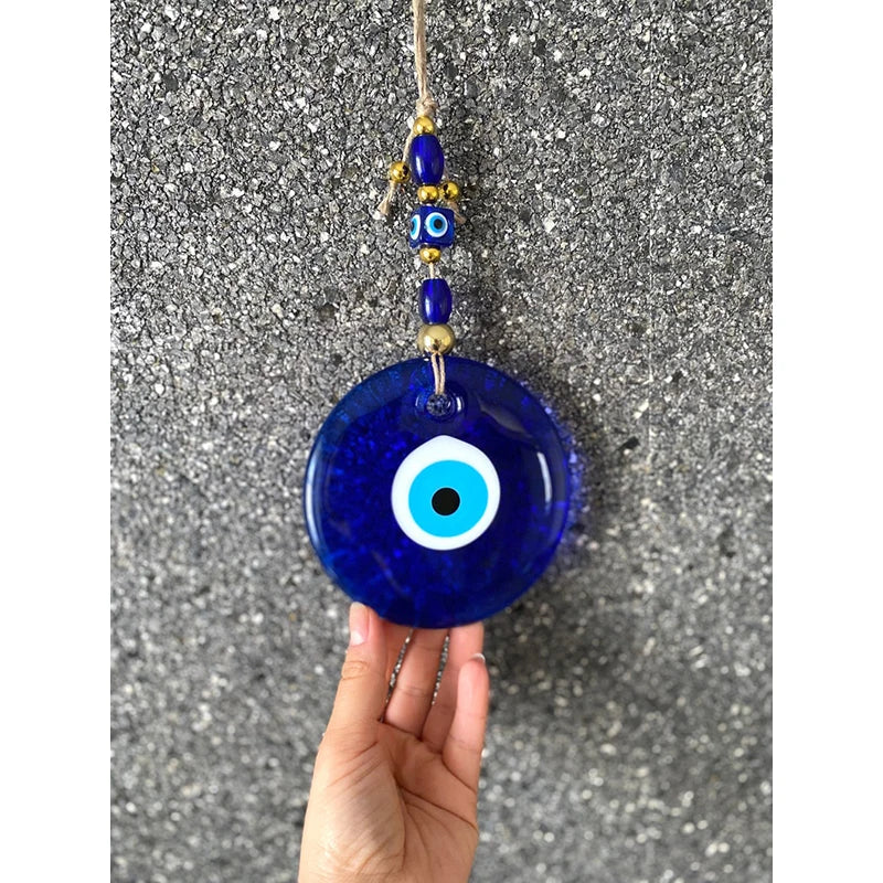 Evil Eye Wall Hanging Decor Blue Nazar Boncuk | Glass Window Hanging | Greek Protection Charm | Boho Home Decor Gift