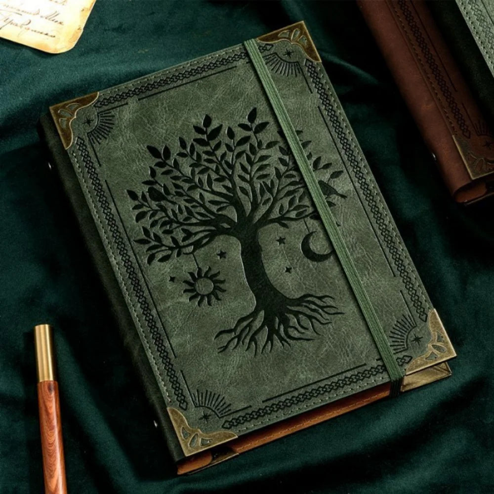 Leather Traveler's Notebook Retro Handmade Diary Portable Sketchbook Cowhide Gift Tree of Life Notebook Workbook