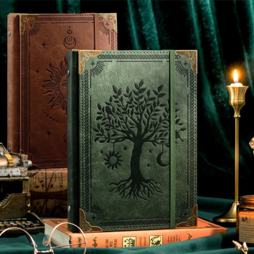 Leather Traveler's Notebook Retro Handmade Diary Portable Sketchbook Cowhide Gift Tree of Life Notebook Workbook