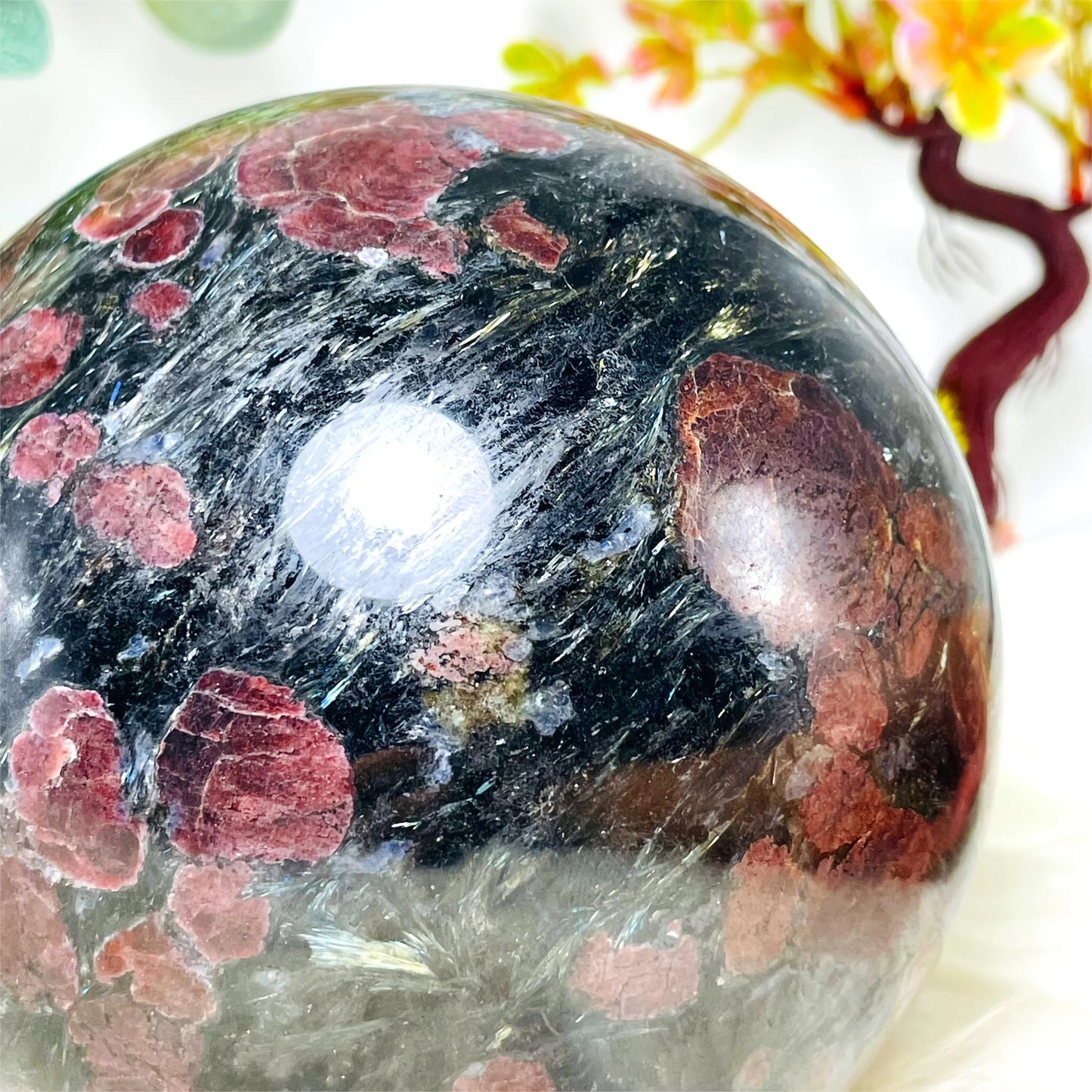 1pc Super Large Astrophyllite Garnet Crystal Ball, 4.3-5.1" Big Crystal Stone Sphere Crystals for Home Decor