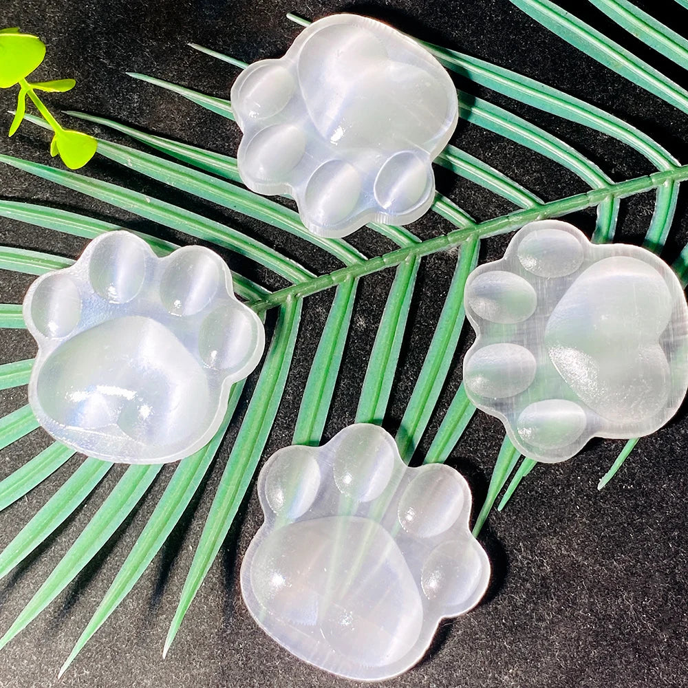 1pc Selenite Cat Paw Carving, Gypsum Home Decor, Cute Animal Desk Lovely Ornament, Reiki Handmade Craft, Gifts Decoration