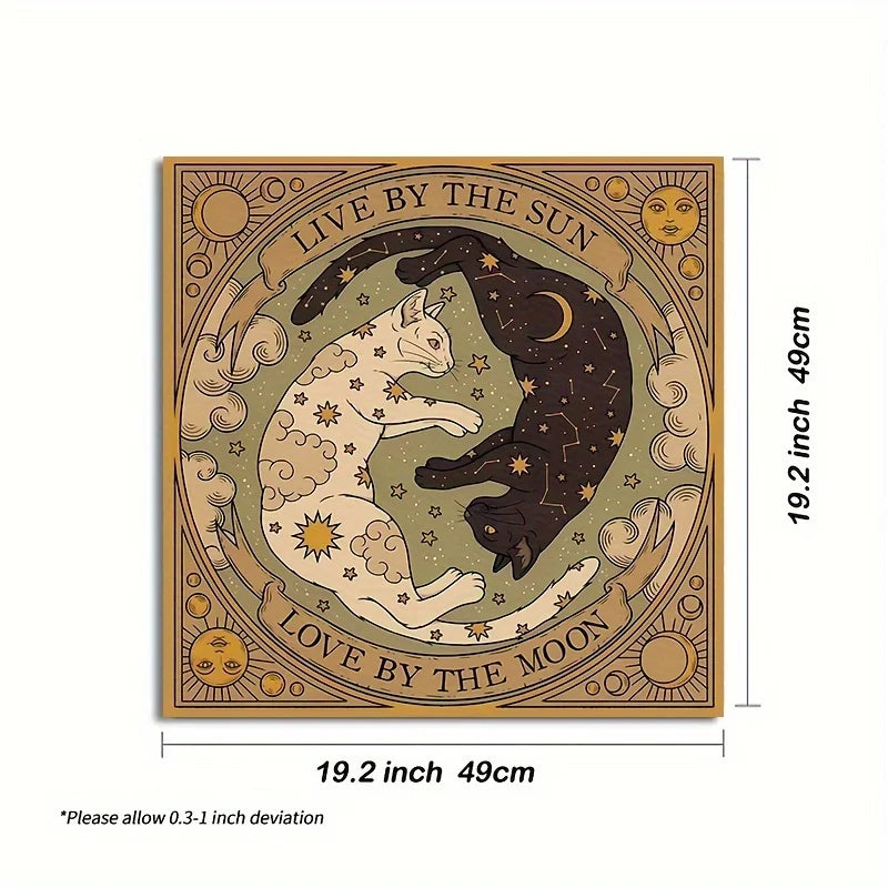 Sun & Moon Cat Altar Cloth | Yin Yang Cats Tarot Cloth, Celestial Witchy Decor Table Cover