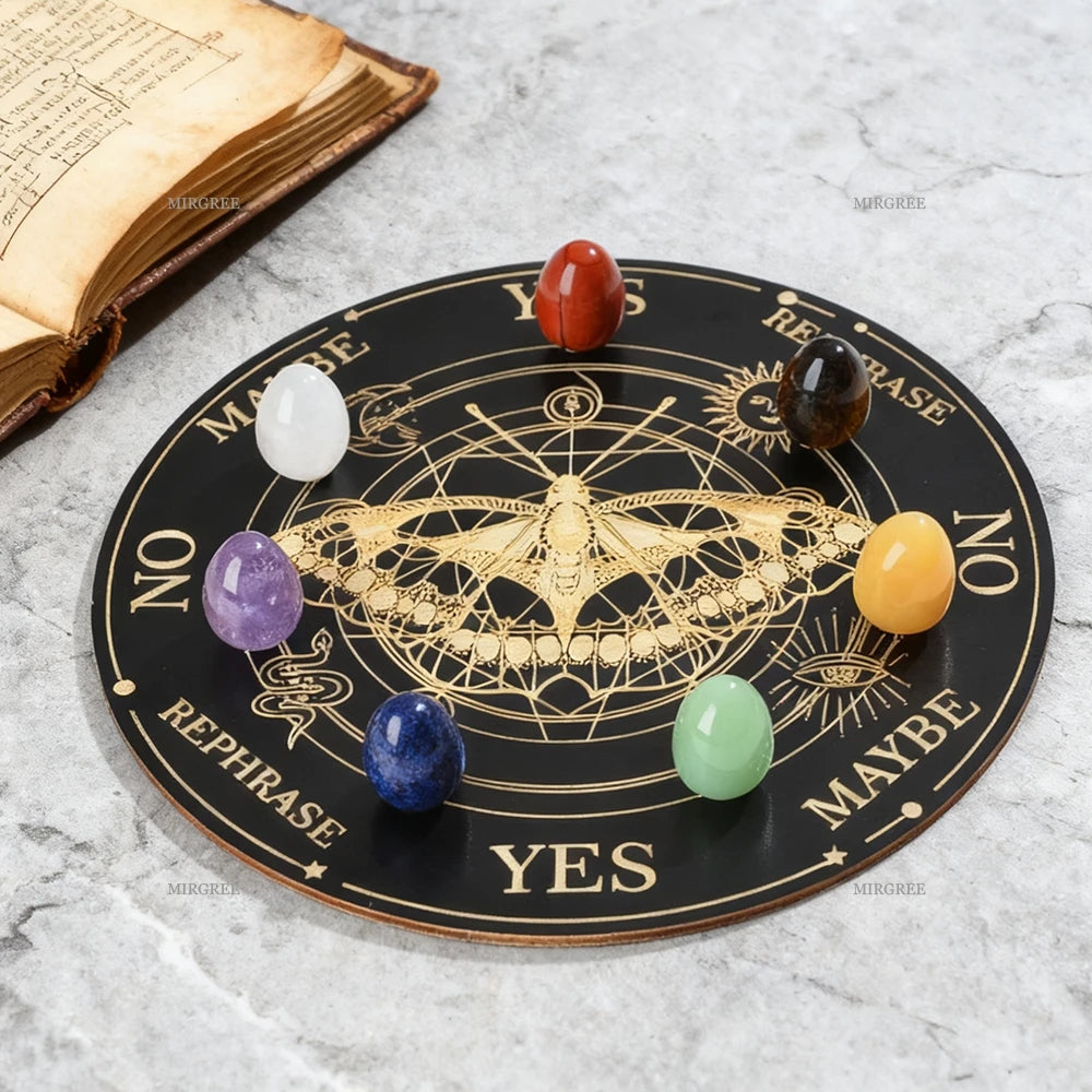 7 Chakra Crystal Divination Set with Board | Energy Stones for Intuition & Mindful Reflection (8-Piece Set)