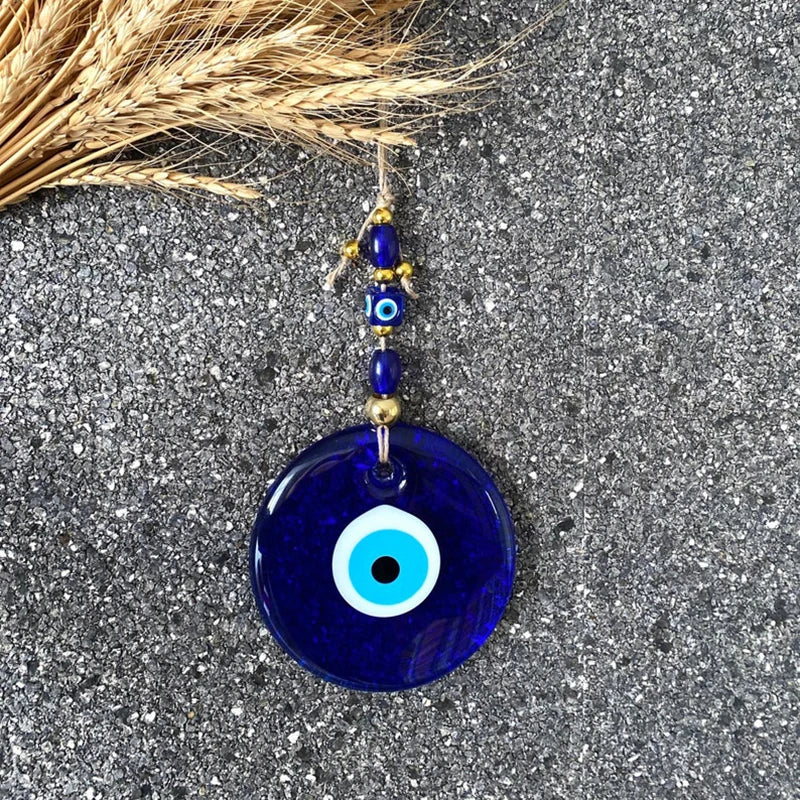 Evil Eye Wall Hanging Decor Blue Nazar Boncuk | Glass Window Hanging | Greek Protection Charm | Boho Home Decor Gift