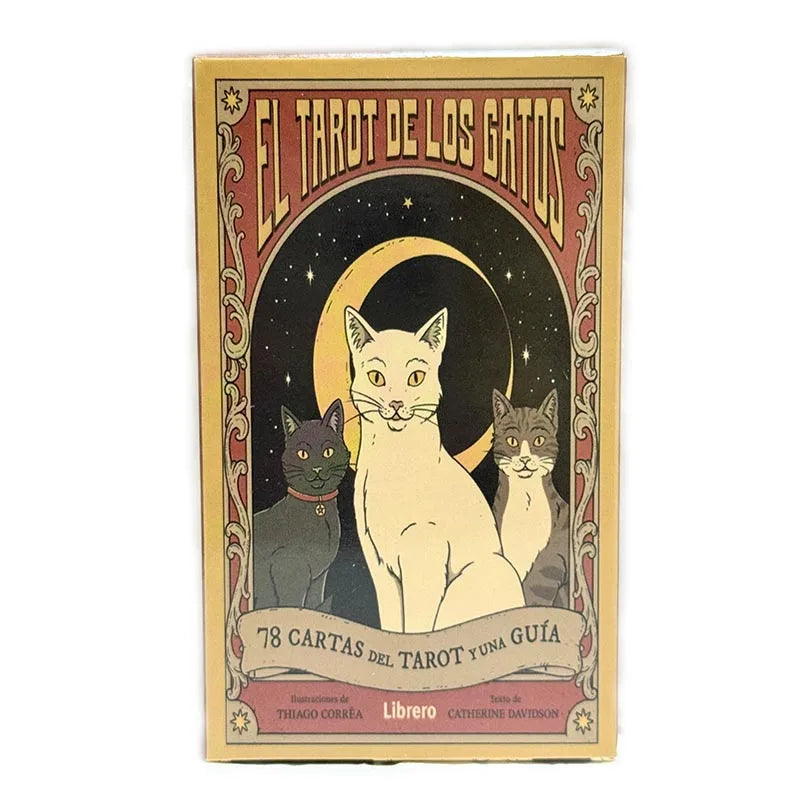 Cat Tarot Mini Deck | English & Spanish Pocket Tarot Cards with QR scan Guide | 78-Card Feline Tarot Set
