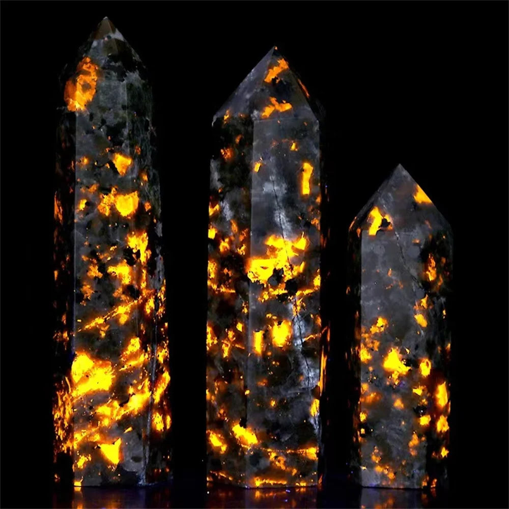 9-11cm Natural Crystals Tower Yooperlite Point Powerful Energy Crystal Stone Wand Healing Spiritual Witchcraft Flame Stone 1Pc