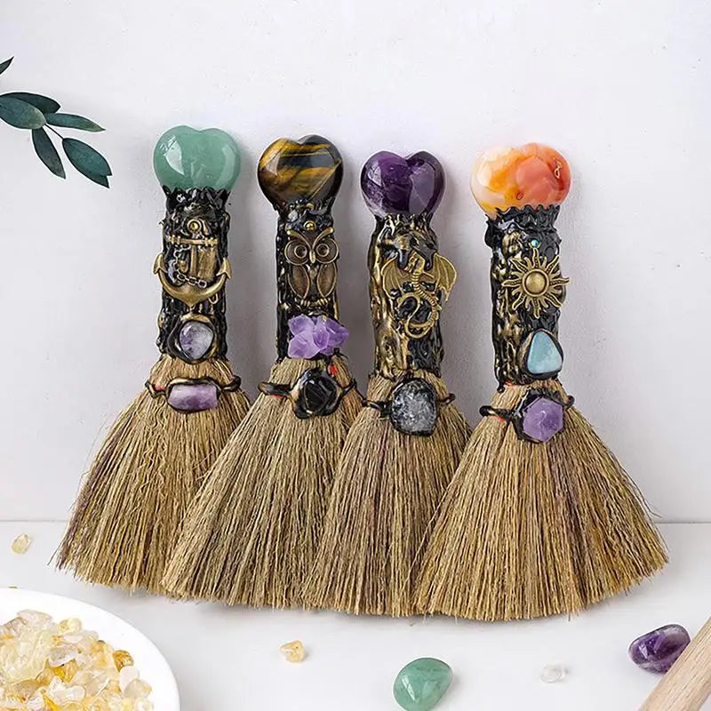 Crystal Ritual Broom | Handcrafted Witch Besom for Cleansing & Altar Decor