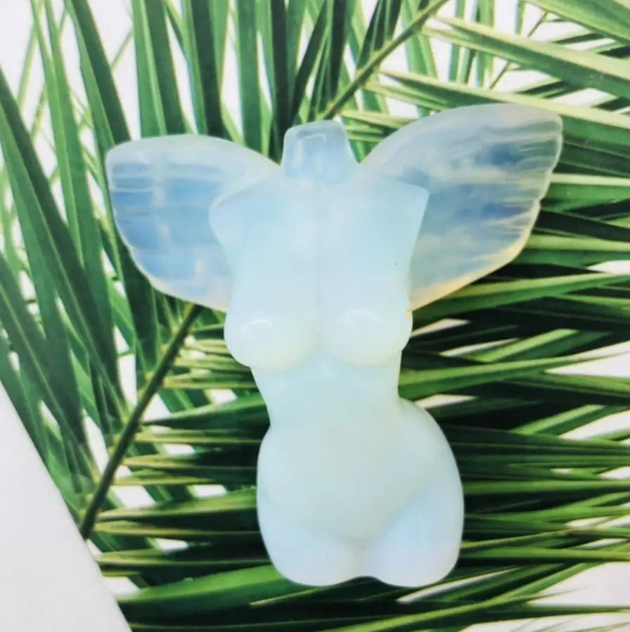 Crystal Goddess Body Statue | Divine Feminine Crystal Carving | Opalite & Black Obsidian Figure | Spiritual Altar Decor | Feminine Energy Healing Stone