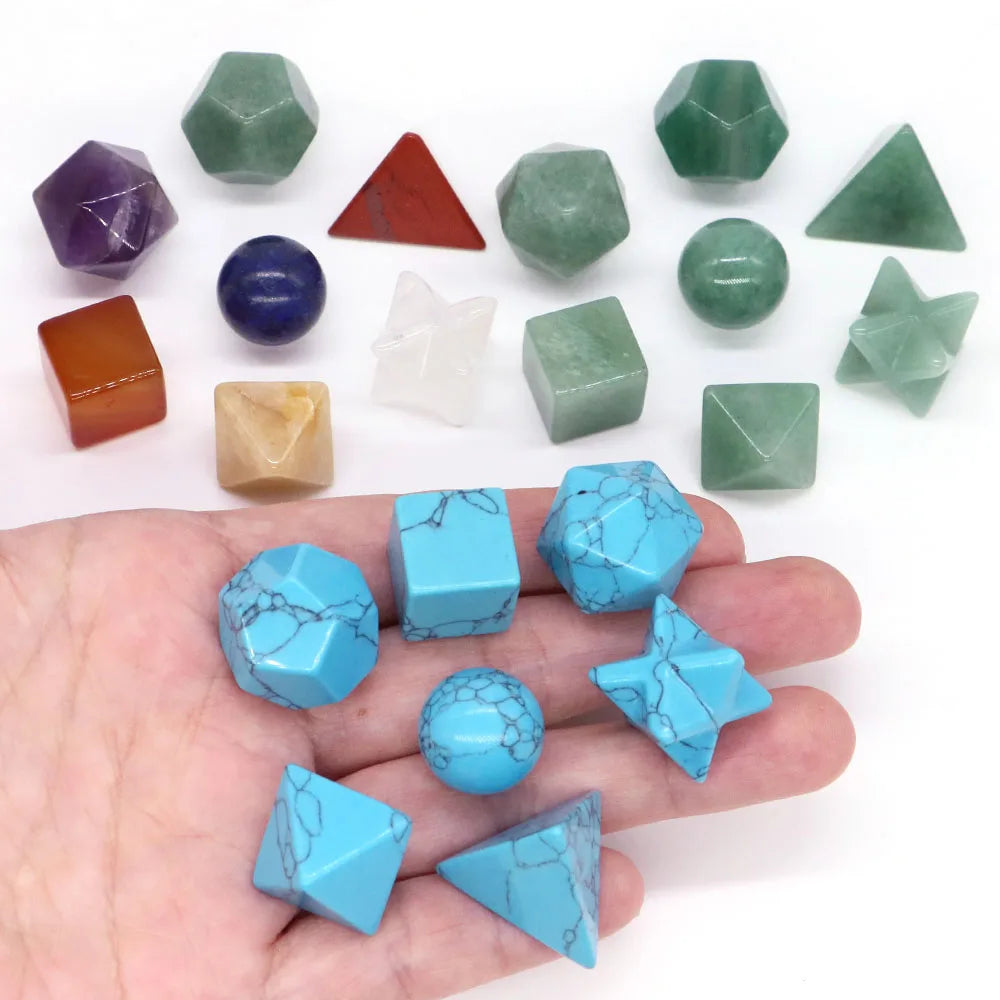 7Pcs Platonic Solid Sacred Stones Geometry Set Natural Crystals Reiki Healing Chakra Gemstones Lucky Home Decoration Gifts