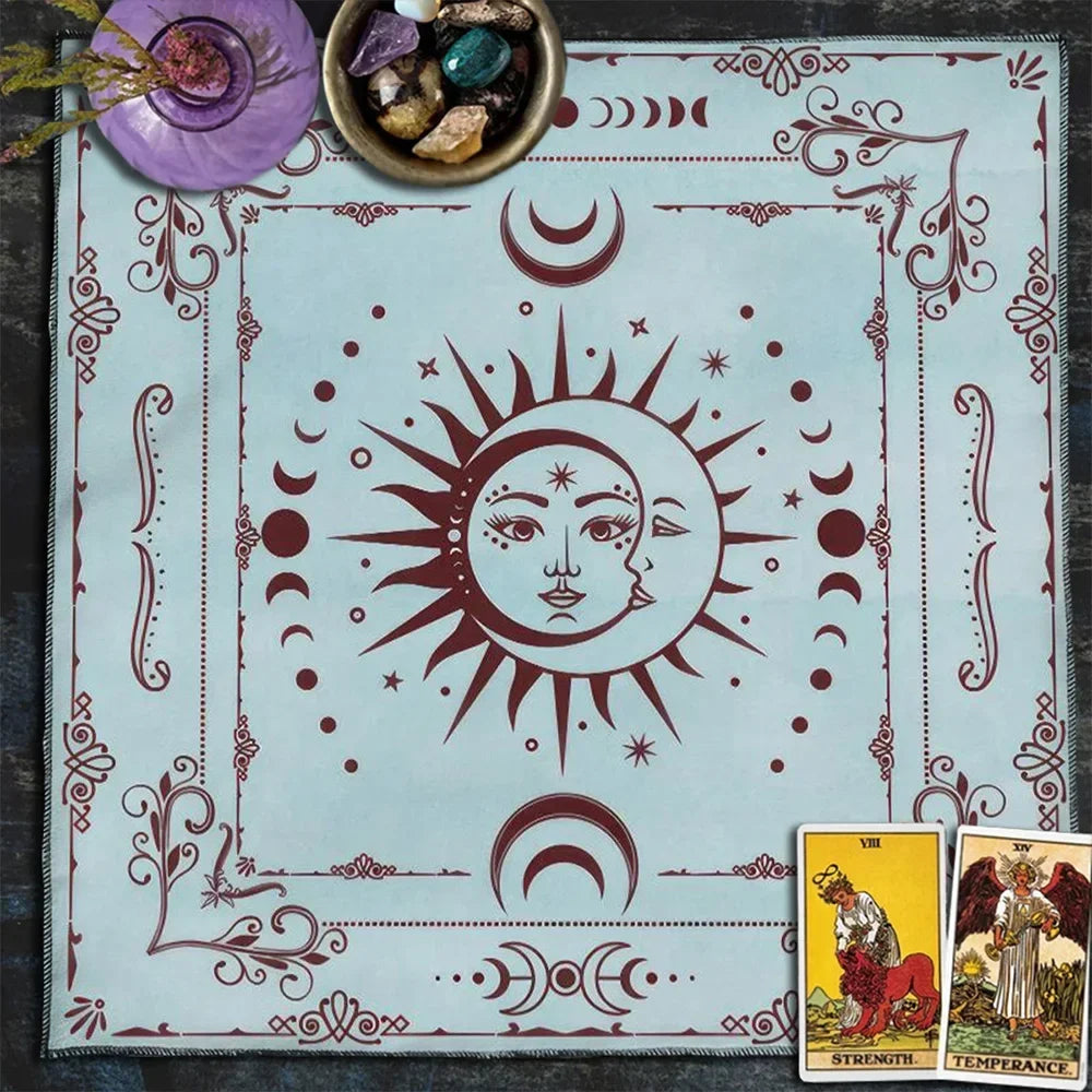 Sun & Moon Altar Cloth | Minimalist Celestial Tarot Cloth, Moon Phase Spiritual Decor