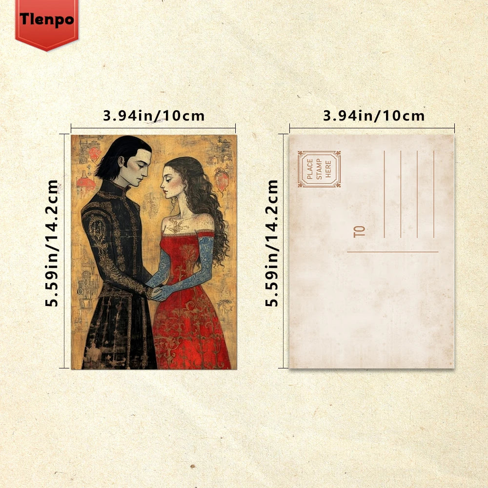 32PCS Vintage Gothic Postcards – Romantic Skeleton Couple Mail Cards for Journaling, Scrapbooking & Unique Mail Art