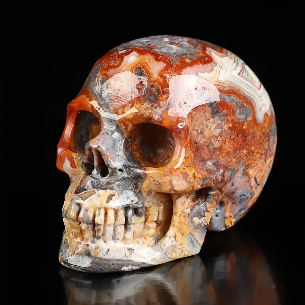 1pc Natural Money Agate Skull - Gothic Home Décor, Jewelry Making, Father's Day Gift - Intricate Eye Sockets