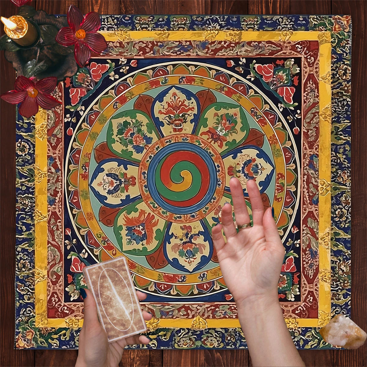 Bohemian Mandala Altar Cloth | Colorful Tarot Cloth, Sacred Geometry Decor & Spiritual Table Cover