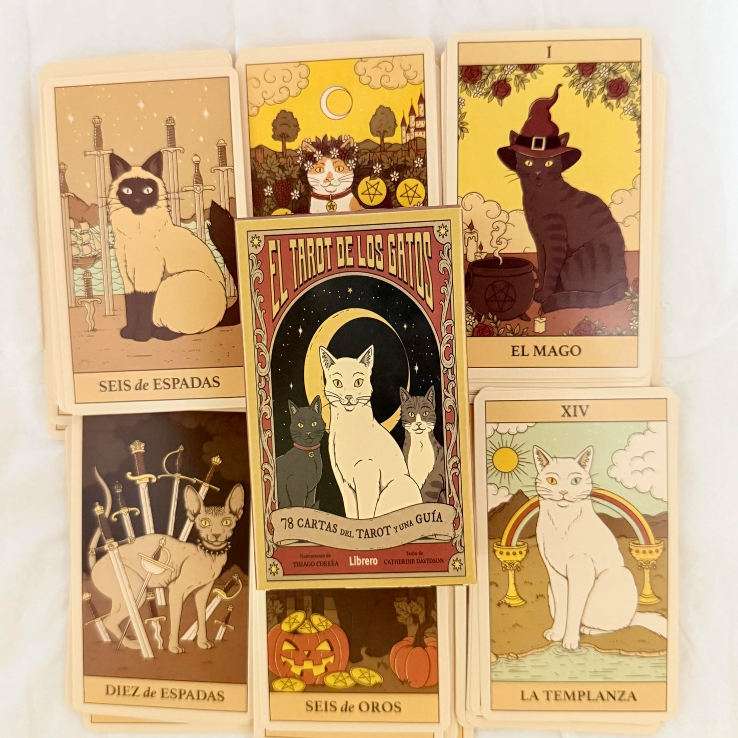 Cat Tarot Mini Deck | English & Spanish Pocket Tarot Cards with QR scan Guide | 78-Card Feline Tarot Set