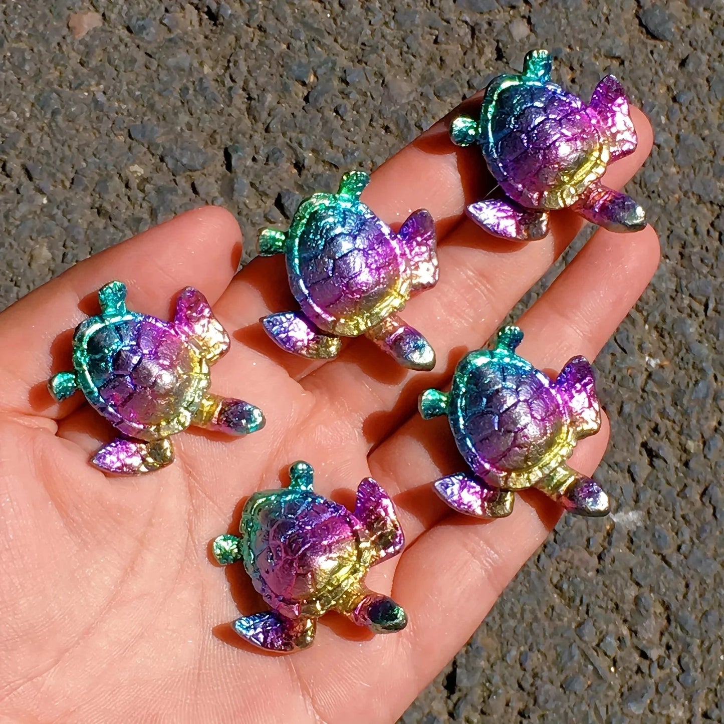 1pc Titanium Rainbow Bismuth Ore Sea Turtle - Handcrafted Crystal Turtle with Vibrant Iridescent Colors,  Turtle Jewelry