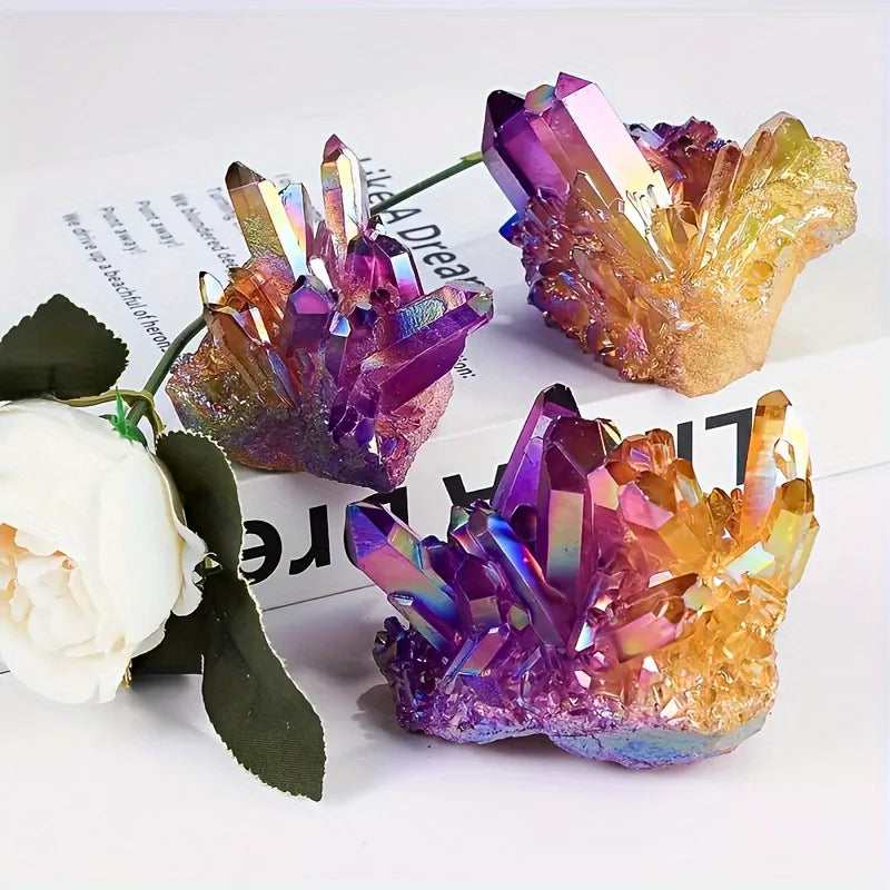 1pc Angel Halo Crystal Cluster - Amethyst, Titanium Rainbow Limeria Tip, for decorative purposes, desktop accessories.