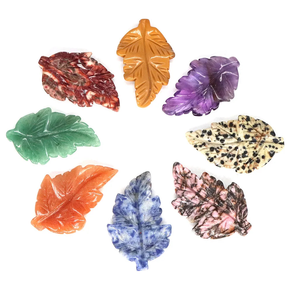 1.5" Leaf Shape Natural Quartz Reiki Healing With Hole Stone Crystal For DIY Charm Gemstone Jewelry Accessories Party Decor Gift