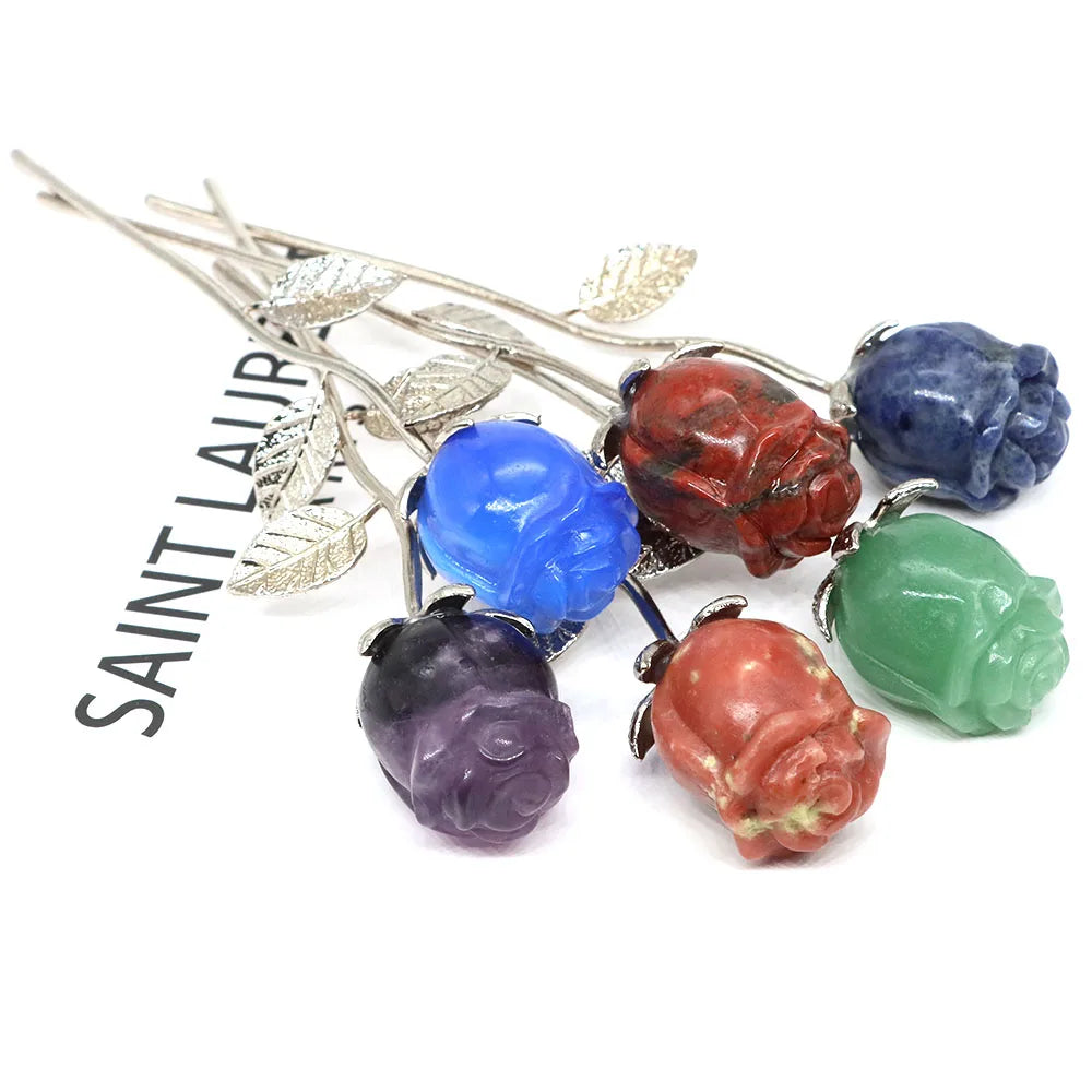 Crystal Rose Flower | Handcrafted Healing Stone Rose on Metal Stem, Spiritual Gift & Decor