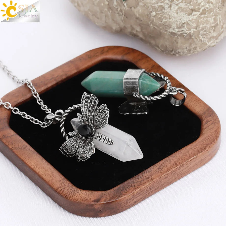 Dragonfly Necklace Natural Stone Crystal Pendant Healing Fluorite Labradorite White Crystal Labradorite Amethysts Jewelry H479