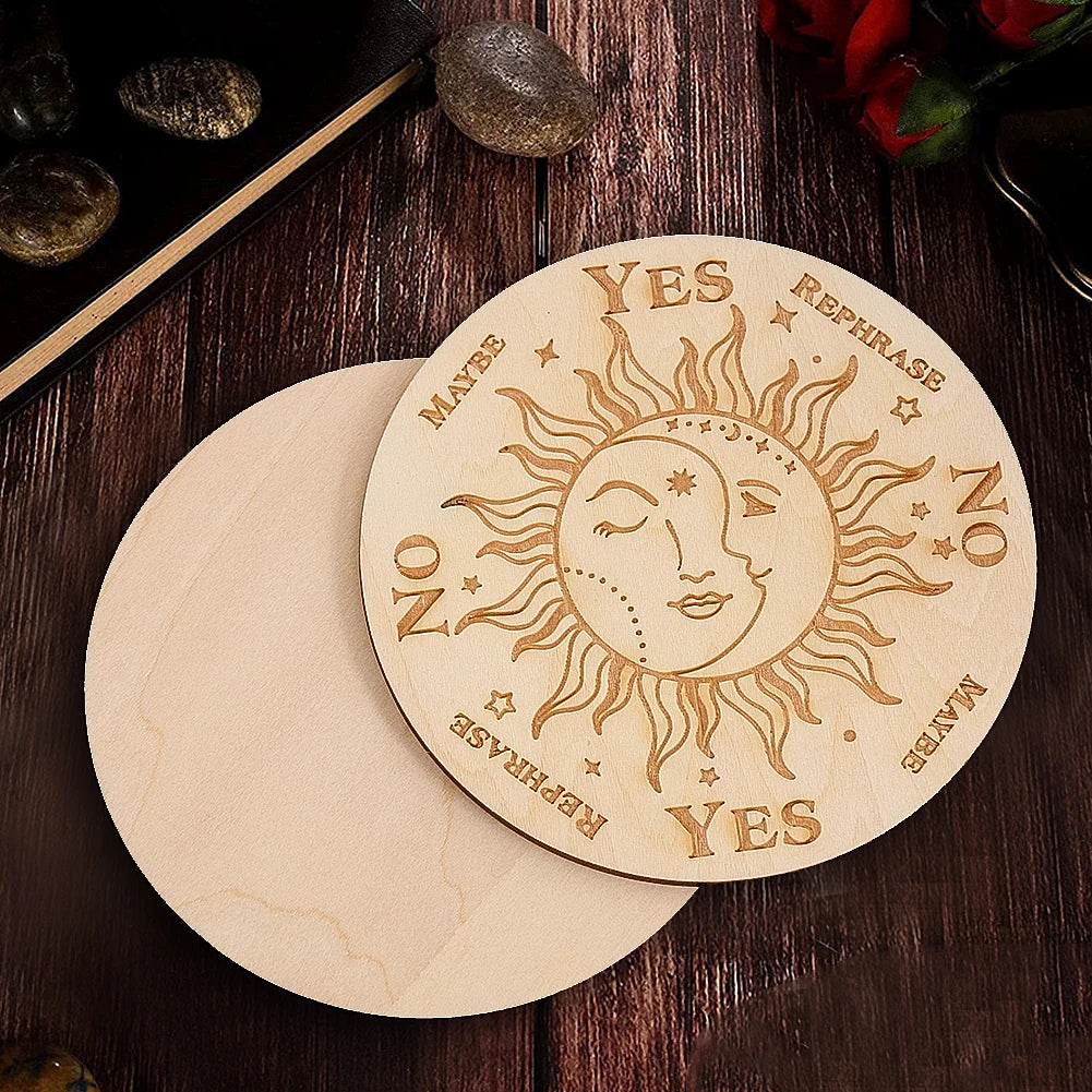 Wooden Pendulum Board | Engraved Yes No Divination Board, Spiritual Dowsing Tool