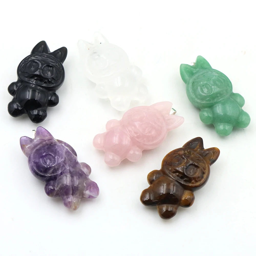 Natural Stone Carving Cartoon Elf DIY Fashion Jewelry Accessories Healing Crystal Gemstone Animals Figurine Supplies Wholesale
