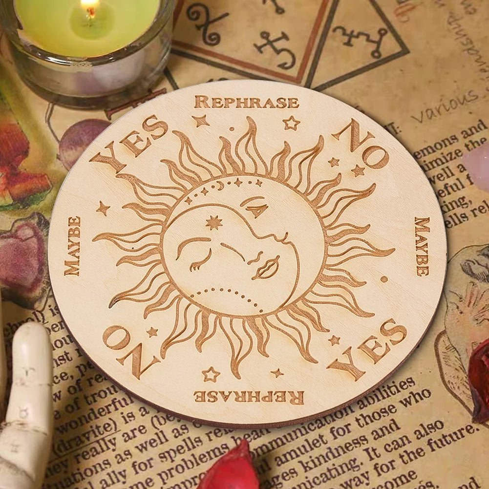 Wooden Pendulum Board | Engraved Yes No Divination Board, Spiritual Dowsing Tool
