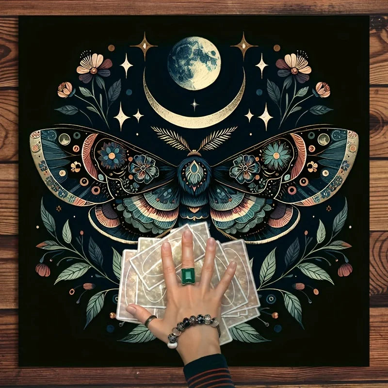 Celestial Moth Altar Cloth | Moon Phase Tarot Cloth, Witchy Decor