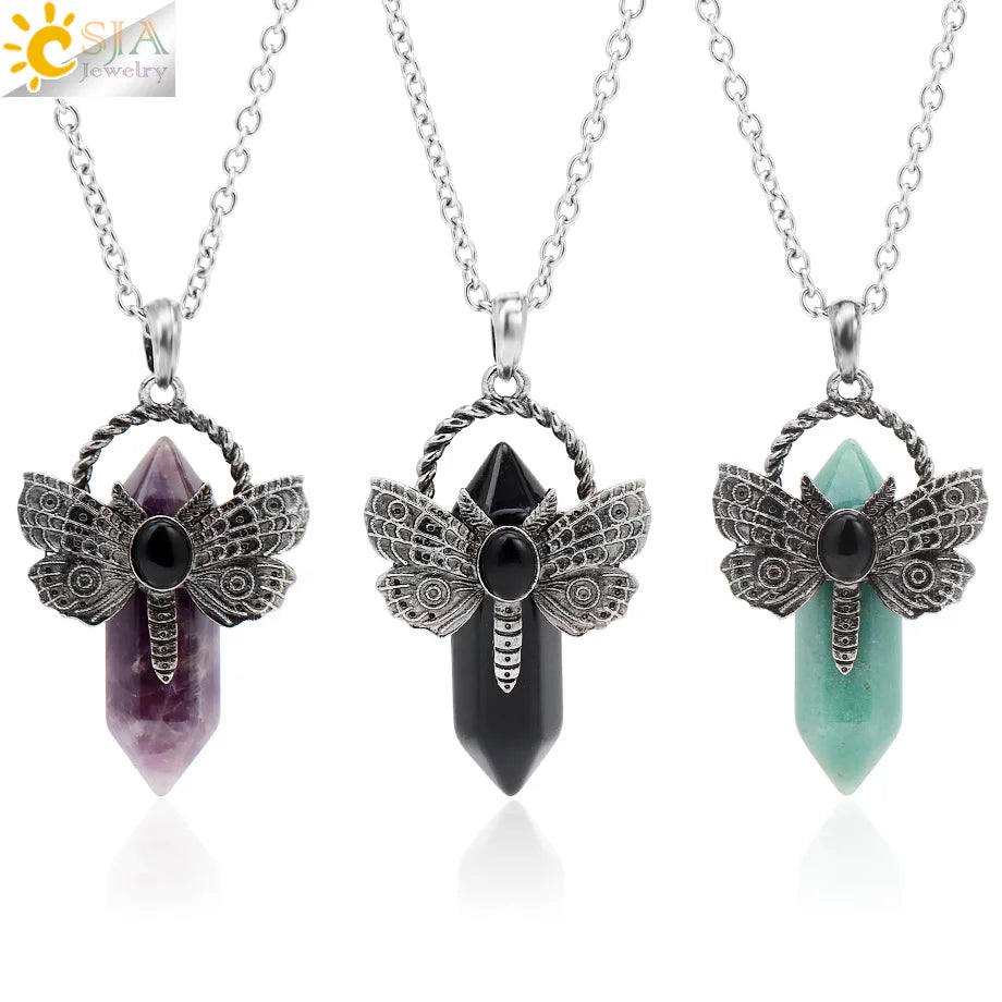 Dragonfly Necklace Natural Stone Crystal Pendant Healing Fluorite Labradorite White Crystal Labradorite Amethysts Jewelry H479