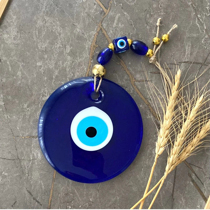 Evil Eye Wall Hanging Decor Blue Nazar Boncuk | Glass Window Hanging | Greek Protection Charm | Boho Home Decor Gift