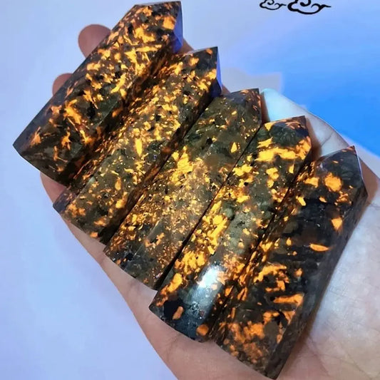 9-11cm Natural Crystals Tower Yooperlite Point Powerful Energy Crystal Stone Wand Healing Spiritual Witchcraft Flame Stone 1Pc