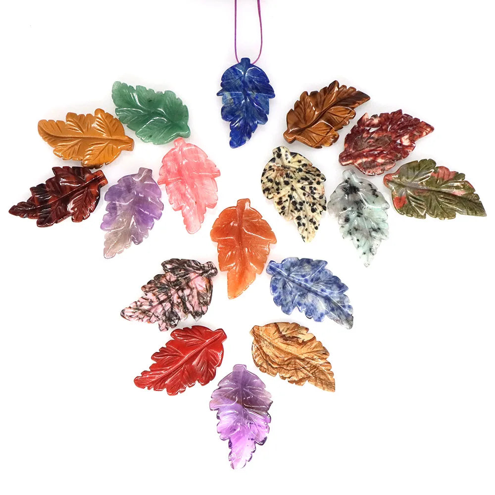 1.5" Leaf Shape Natural Quartz Reiki Healing With Hole Stone Crystal For DIY Charm Gemstone Jewelry Accessories Party Decor Gift