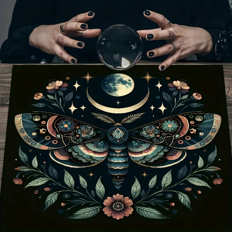 Celestial Moth Altar Cloth | Moon Phase Tarot Cloth, Witchy Decor