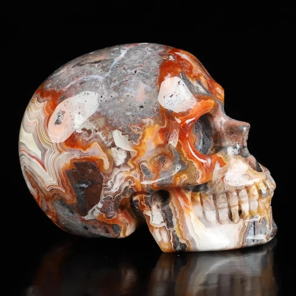 1pc Natural Money Agate Skull - Gothic Home Décor, Jewelry Making, Father's Day Gift - Intricate Eye Sockets