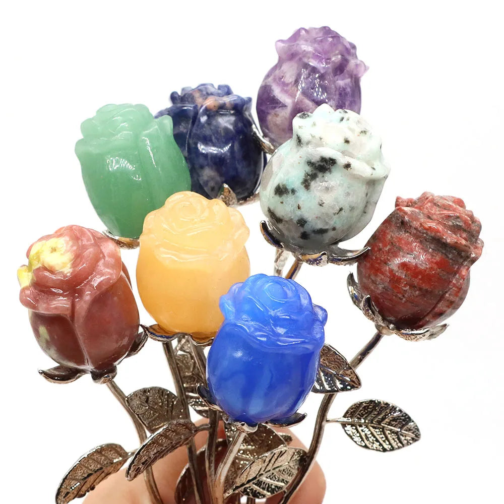 Crystal Rose Flower | Handcrafted Healing Stone Rose on Metal Stem, Spiritual Gift & Decor
