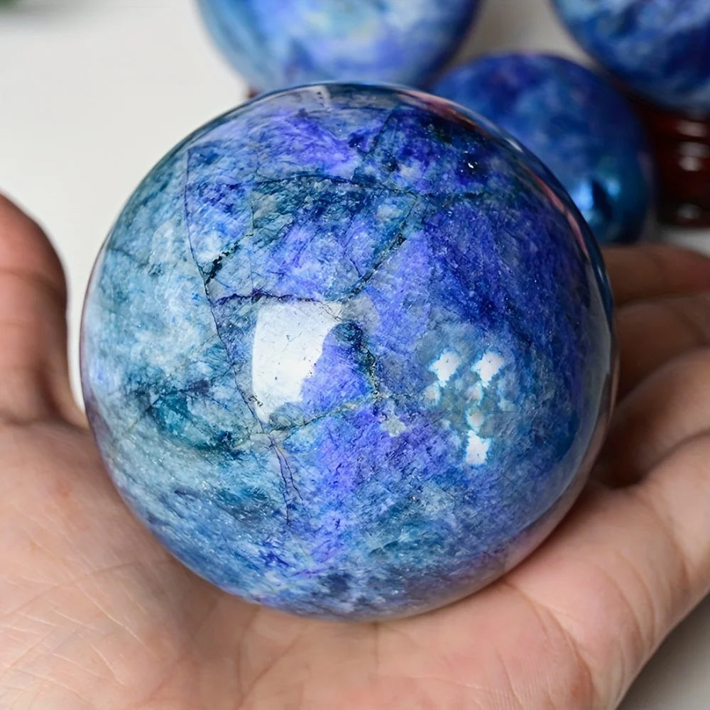 1pc Strong Flash Moonstone Sphere, Polished Crystal Ball, Bohemian Style Mineral Specimen for Home Decor