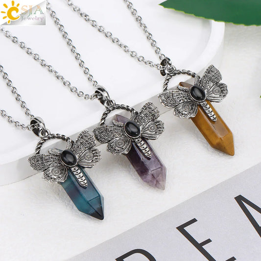 Dragonfly Necklace Natural Stone Crystal Pendant Healing Fluorite Labradorite White Crystal Labradorite Amethysts Jewelry H479