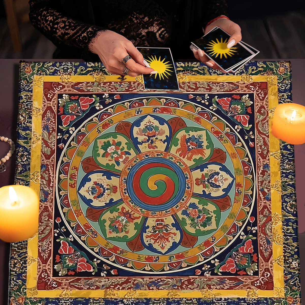 Bohemian Mandala Altar Cloth | Colorful Tarot Cloth, Sacred Geometry Decor & Spiritual Table Cover