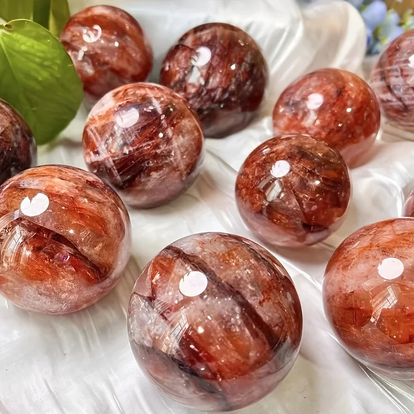 1pc Stunning Red Fire Quartz Crystal Ball Clear with Unique Pattern Inside Ideal for Office Desk Decoration Holiday Gift
