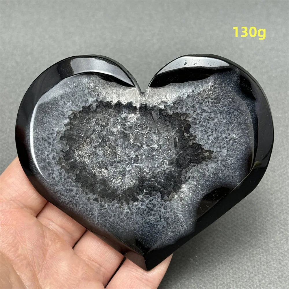 Natural Black Agate Geode Heart Shaped Agate Reiki Healing Spiritual Meditation Witchcraft Prayer Home Decoration Birthday Gift