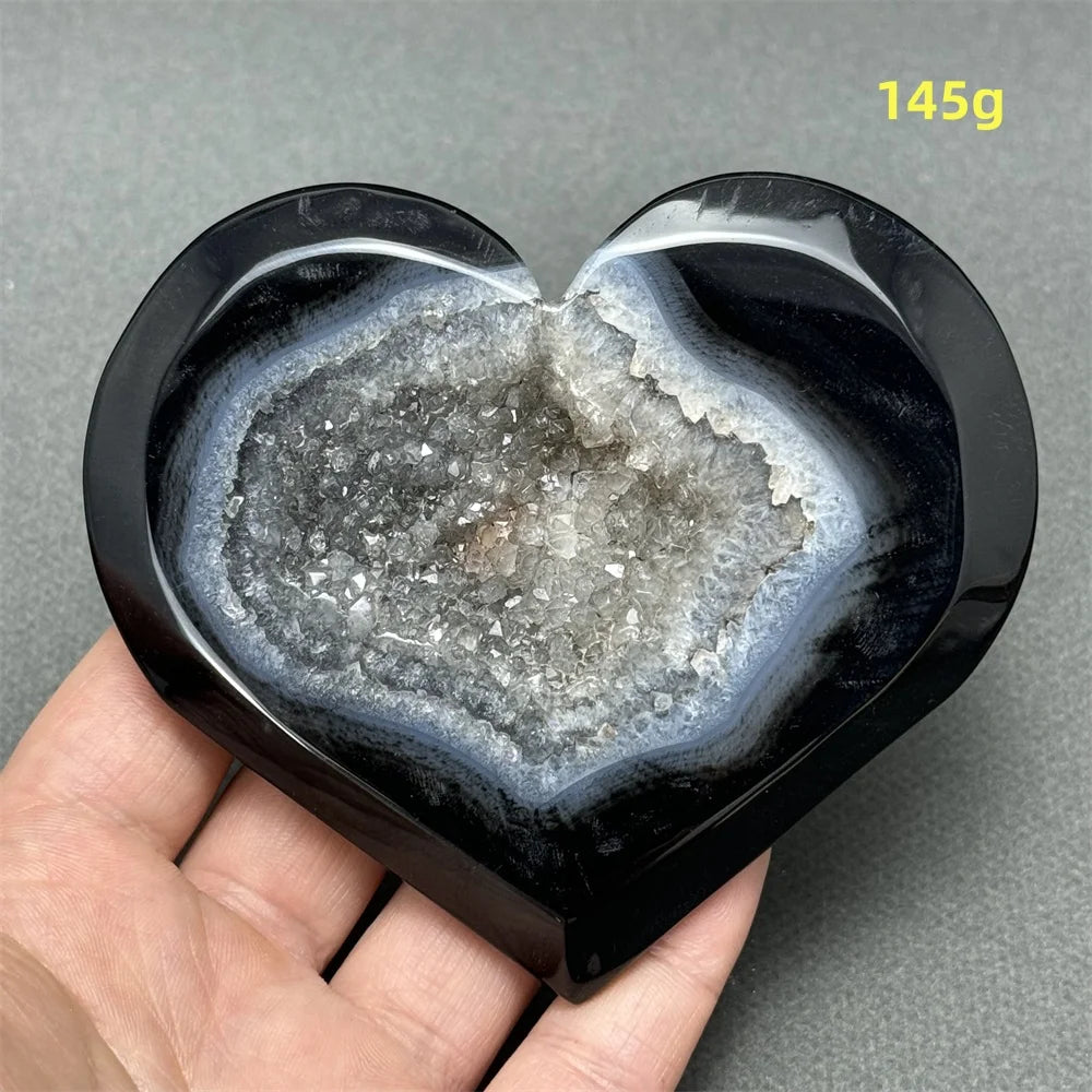 Natural Black Agate Geode Heart Shaped Agate Reiki Healing Spiritual Meditation Witchcraft Prayer Home Decoration Birthday Gift