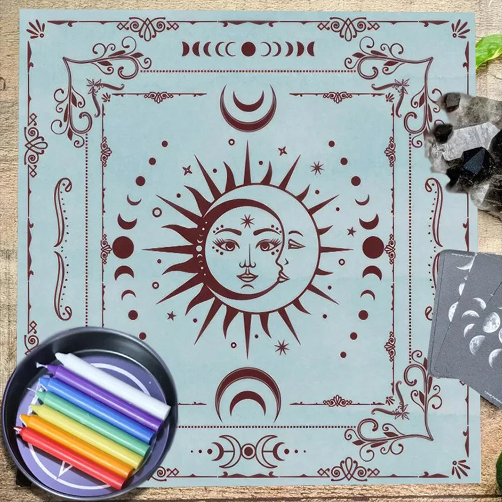 Sun & Moon Altar Cloth | Minimalist Celestial Tarot Cloth, Moon Phase Spiritual Decor
