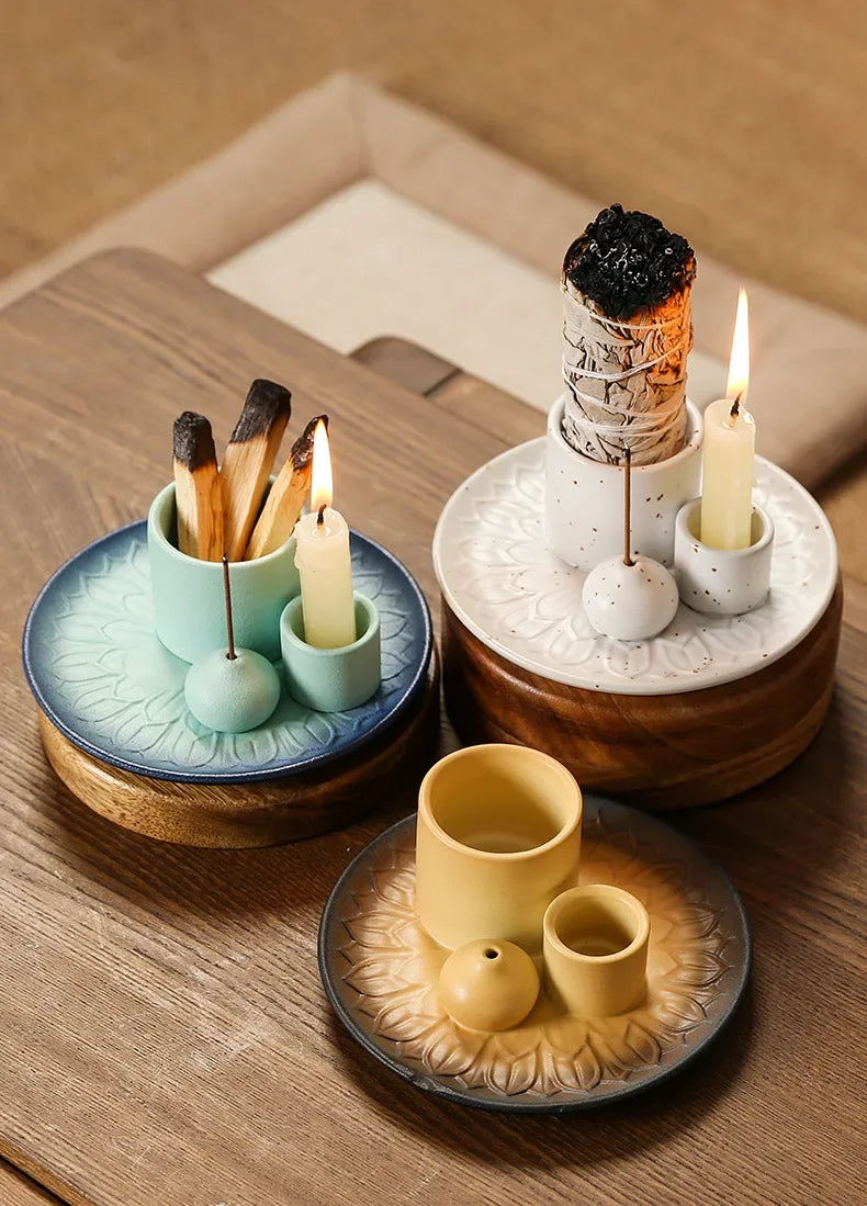 Ceramic Incense Burner Holder – 4-in-1 for Palo Santo, Sage, Incense Sticks & Candles | Spiritual Home Decor Gift
