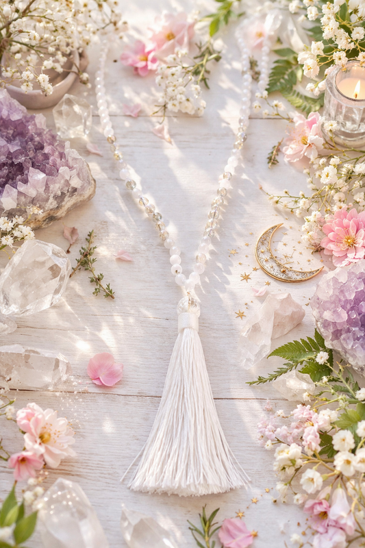 Peace Party Mala Necklace – Labradorite & Moonstone 108 Bead Meditation Necklace