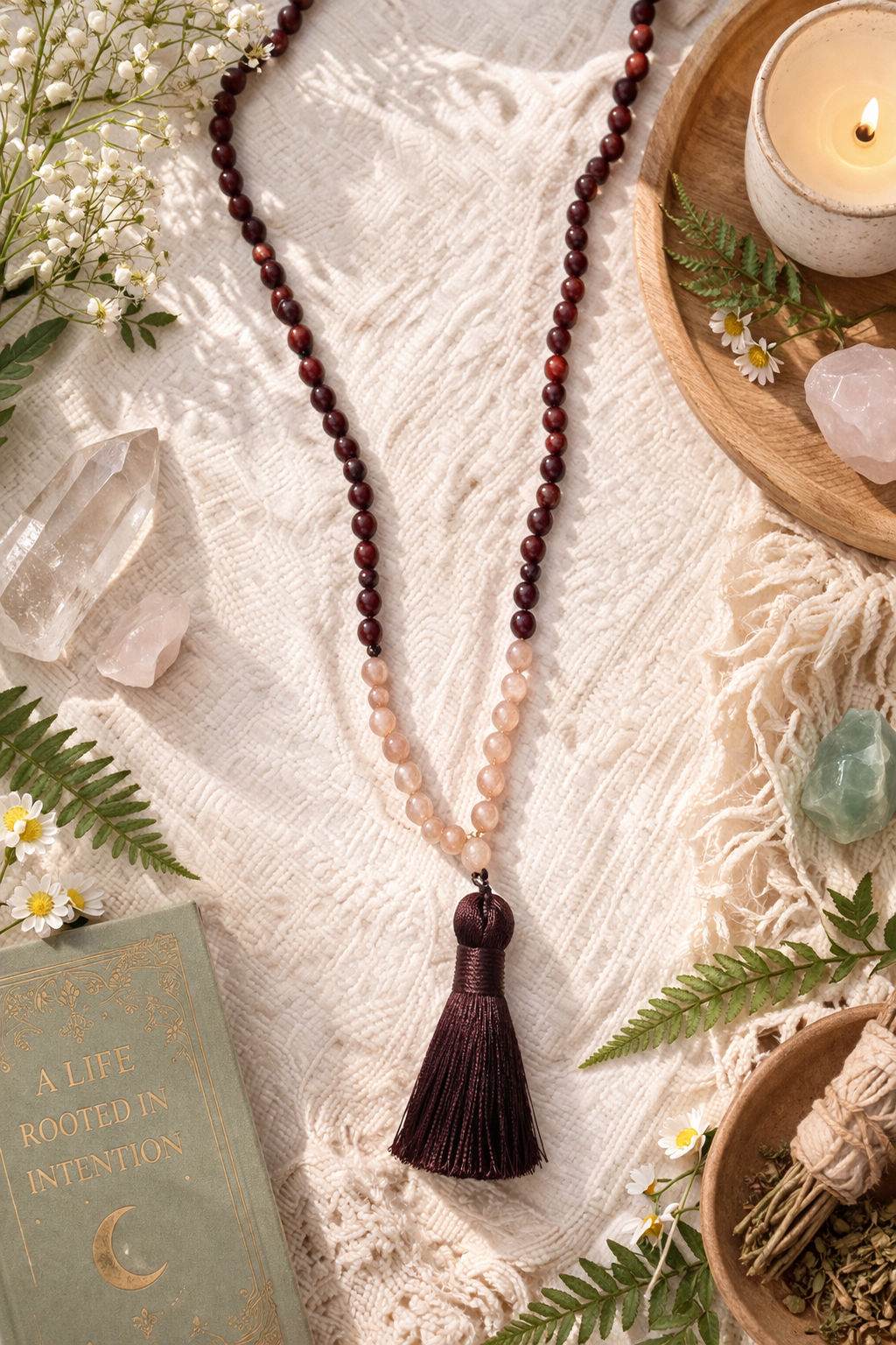 Sunstone and Rosewood Mala