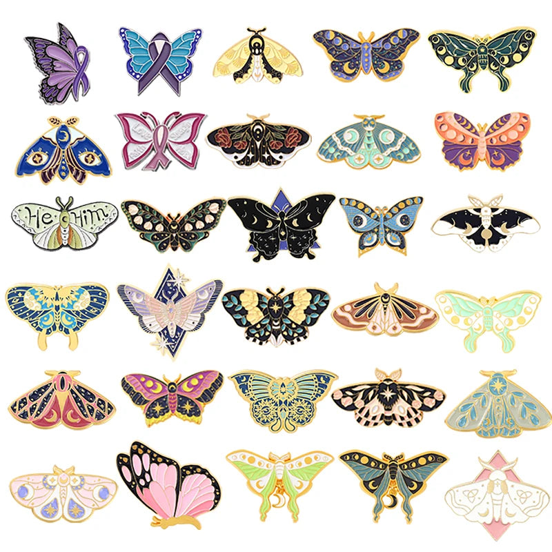 Celestial Butterfly & Moth Enamel Brooch Collection