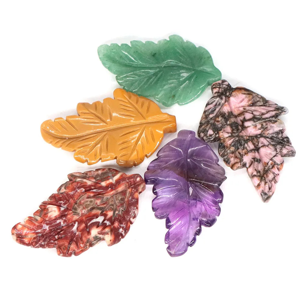1.5" Leaf Shape Natural Quartz Reiki Healing With Hole Stone Crystal For DIY Charm Gemstone Jewelry Accessories Party Decor Gift