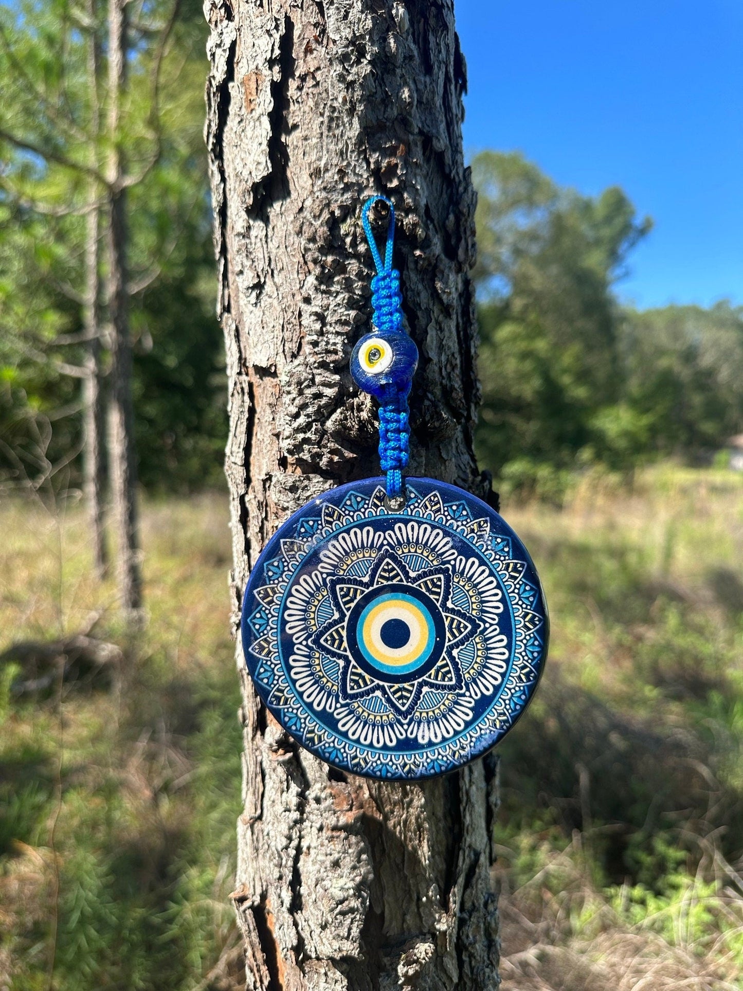 Wall Hanging Ceramic Evil Eye Nazar Boncuk Mal De Ojo, Modern Boho Style Home Decor -- Floral Mandala-1