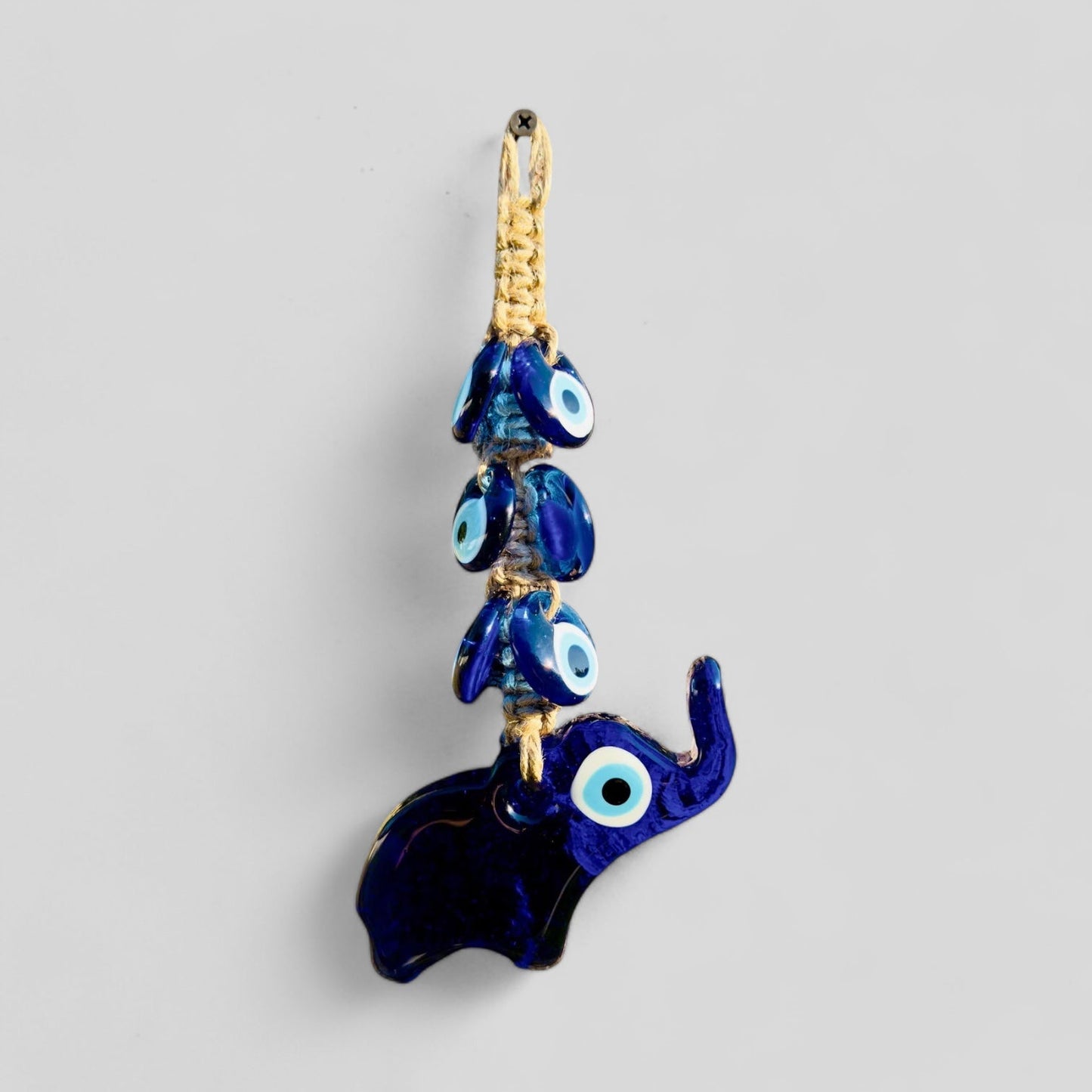 Elephant Evil Eye Wall Hanging – 7 Eye Nazar Boncuk Boho Decor for Protection, Elephant Amulet Home Decor, Small Spiritual Wall Hanging Gift