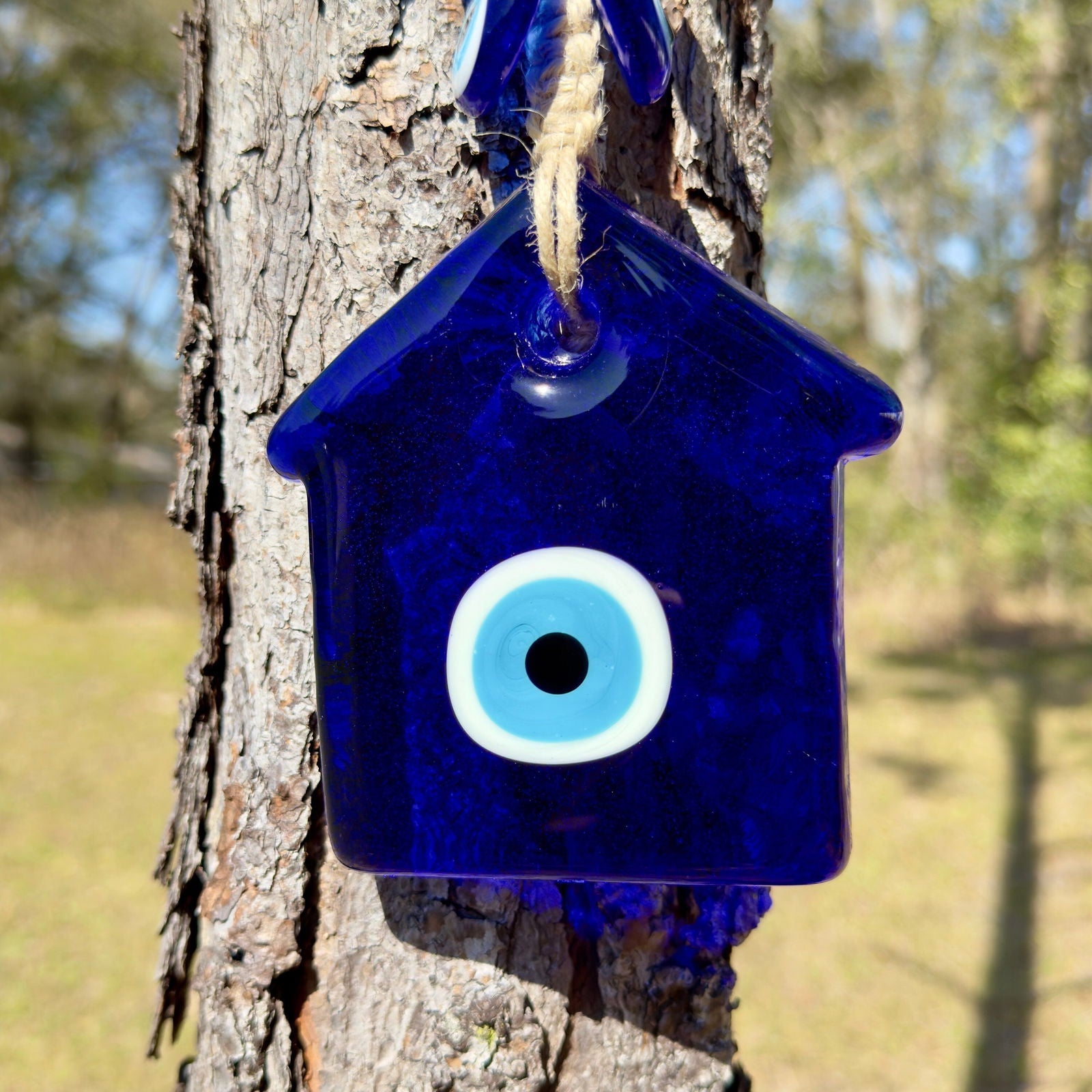 Wall Hanging Macrame Evil Eye Nazar Boncuk Mal De Ojo, Modern Boho Style Home Decor -- House Amulet with 6 Evil Eyes, Housewarming Gift-2